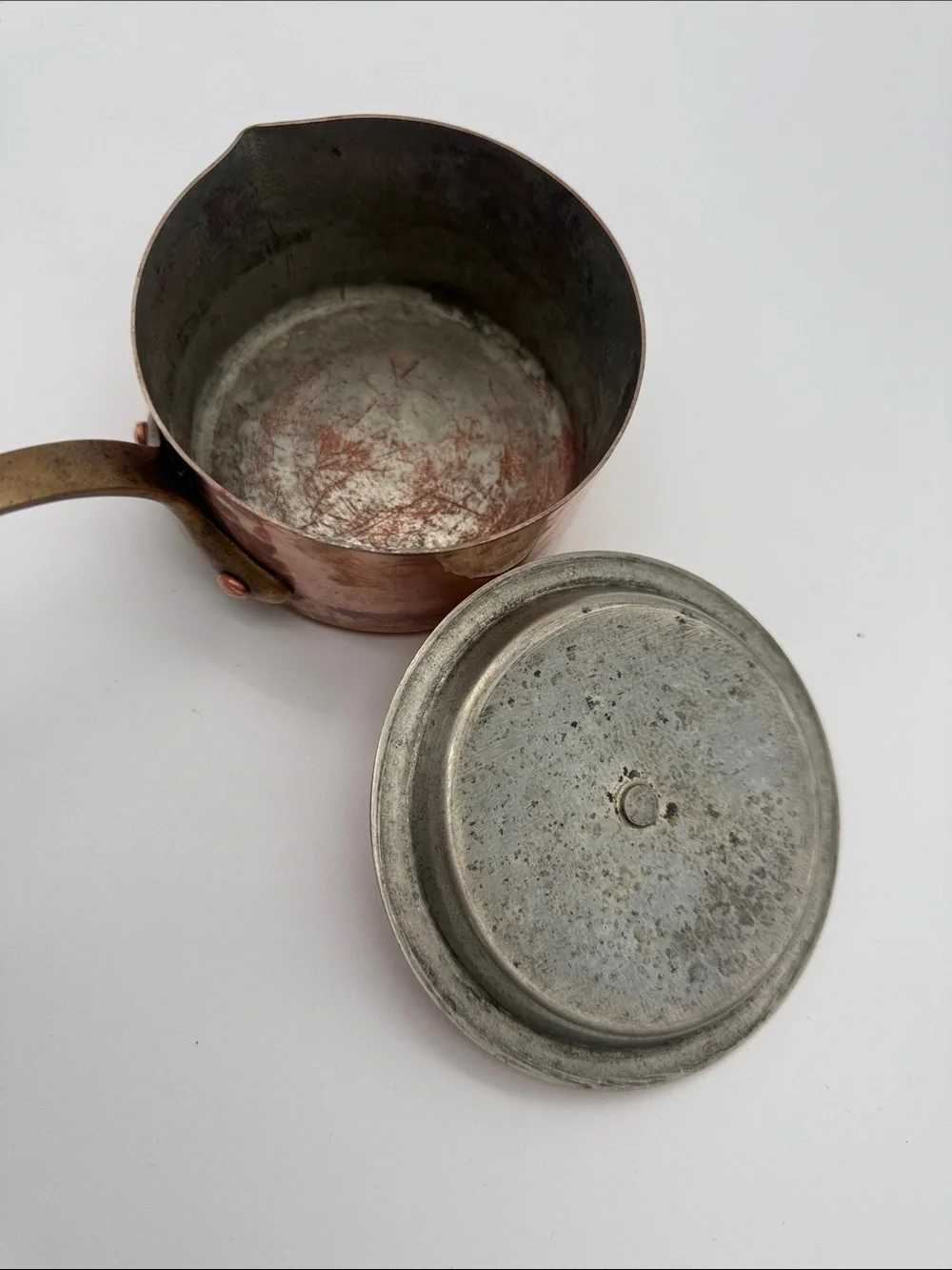Vintage French Copper Saucepan w Lid Brass Handle Henglamor Detroit